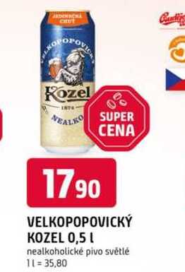 VELKOPOPOVICKÝ KOZEL 0,5l nealkoholické pivo světlé 
