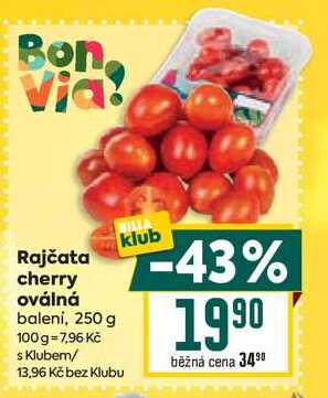 Rajčata cherry oválná baleni, 250 g
