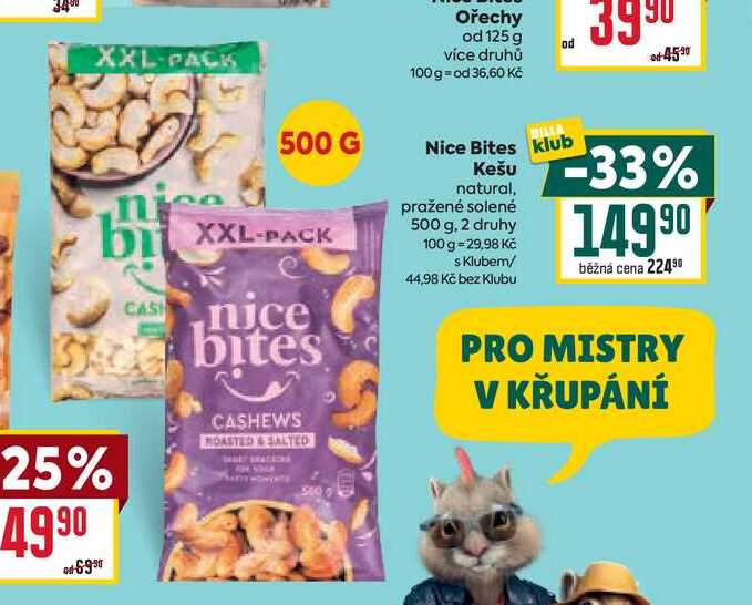 Nice Bites Kešu natural, pražené solené 500 g