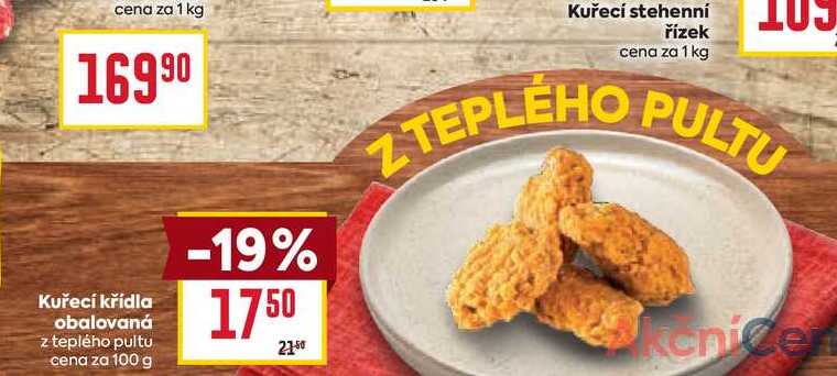 Kuřecí křídla obžalovaná z teplého pultu cena za 100g
