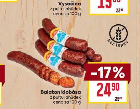 Balaton klobása z pultu lahůdek cena za 100 g