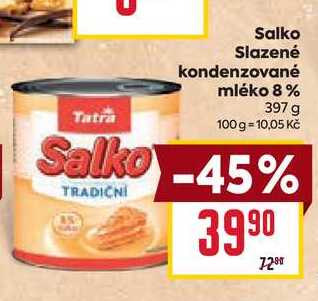 Salko Slazené kondenzované mléko 8% 397 g