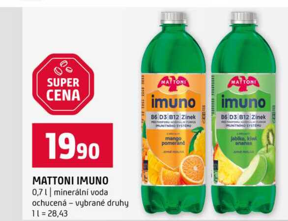 MATTONI IMUNO 0,7l minerální voda ochucená vybrané druhy