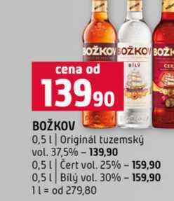 BOŽKOV 0,5l Originál tuzemský vol. 37,5% 0,5l Čert vol. 25% 0,5l Bilý vol. 30%