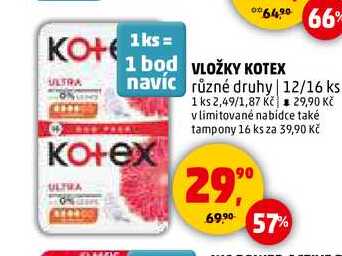 VLOŽKY KOTEX, 12/16 ks