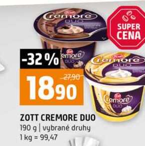 ZOTT CREMORE DUO 190 g vybrané druhy 