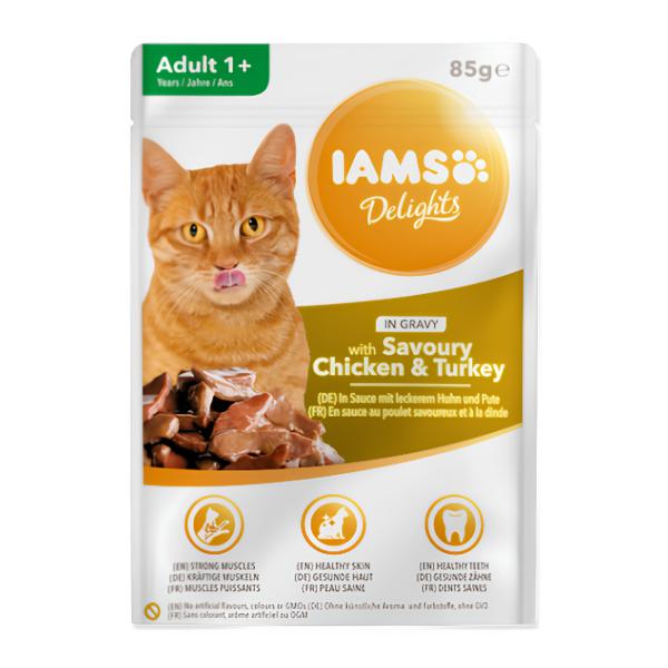 IAMS Delights Kapsička kuře a krůtí maso v omáčce pro kočky