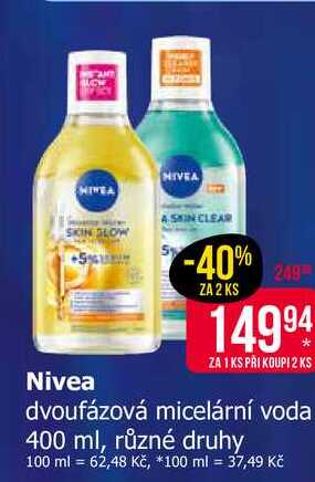 Nivea dvoufázová micelární voda 400 ml, různé druhy 