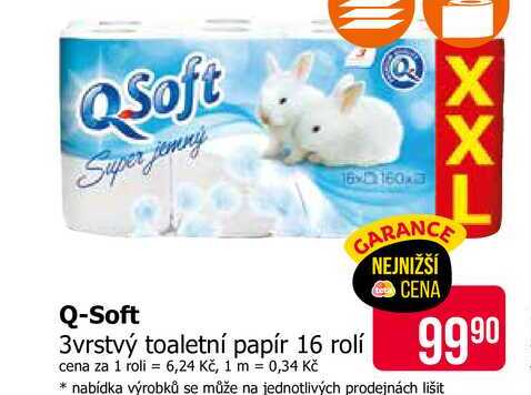 QSoft Super jemný 3vrstvý toaletní papír 16 rolí