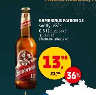 GAMBRINUS PATRON 12 světlý ležák, 0,5 l