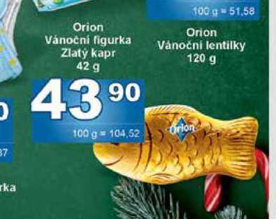 Orion Vánoční figurka Zlatý kapr 42 g 