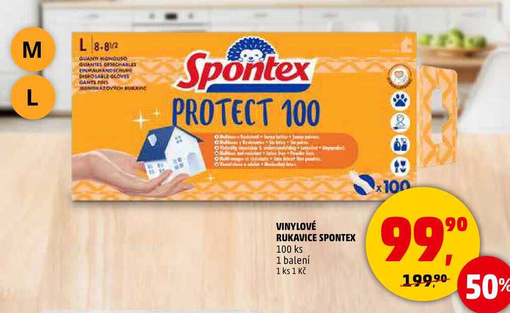 VINYLOVÉ RUKAVICE SPONTEX, 100 ks