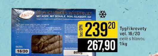 Tygři krevety vel. 16/20 celé s hlavou 1kg