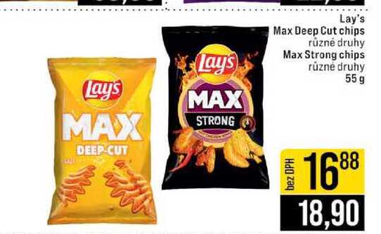 Lay's Max Deep Cut chips různé druhy Max Strong chips různé druhy 55g