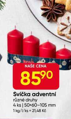 Svíčka adventní různé druhy 4 ks 50×60-105 mm