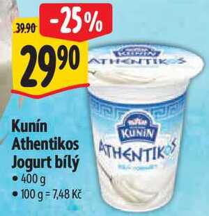 Kunín Athentikos Jogurt bílý, 400 g