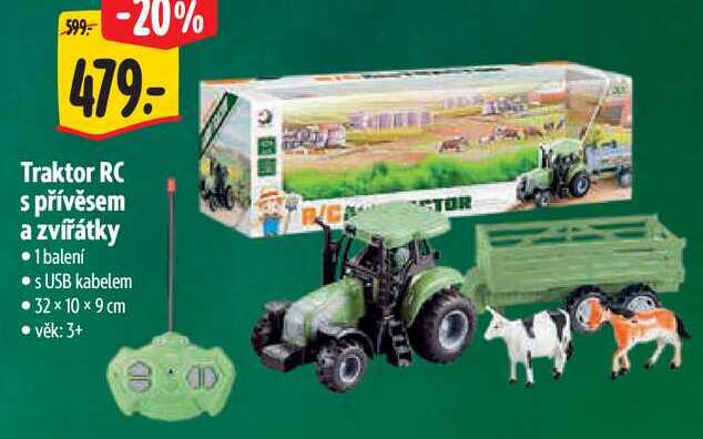 Traktor RC s přívěsem a zvířátky 