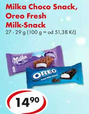 Milka Choco Snack, Oreo Fresh Milk-Snack, 27-29 g
