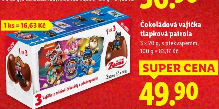 Čokoládová vajíčka tlapková patrola, 3x 20 g