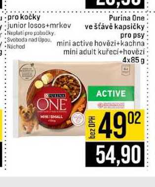 Purina One ve šťávě kapsičky mini active hovězi+kachna Náchod pro psy 4x85 g mini adult kuřecí+hovězí