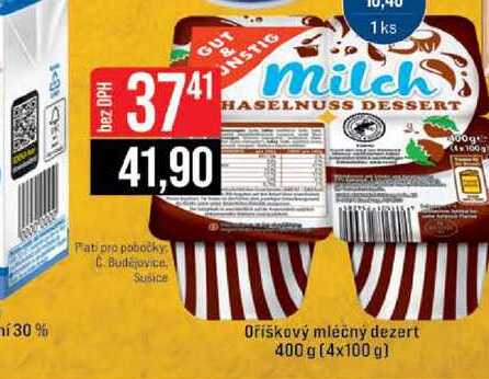 Oříškový mléčný dezert 400 g (4x100 g)