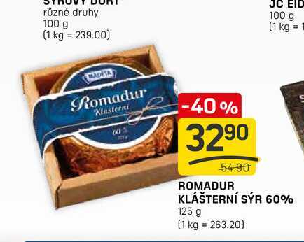 ROMADUR KLÁŠTERNÍ SÝR 60% 125 g 