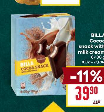 BILLA Cocoa snack with milk cream 6x 30 g