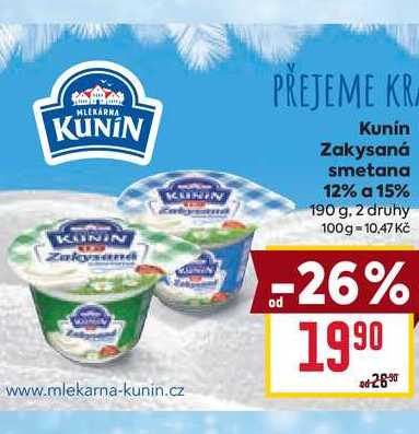 Kunin Zakysaná smetana 12% a 15% 190 g