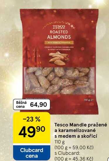 Tesco Mandle pražené a karamelizované s medem a skořicí, 110 g  