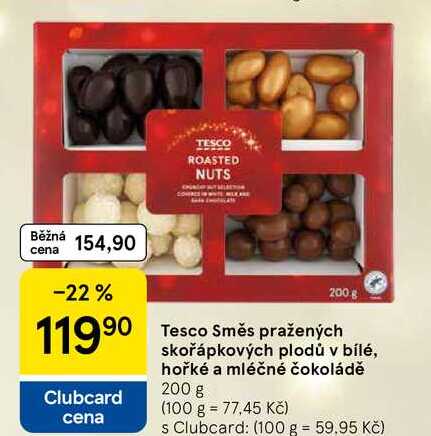 Tesco Směs pražených skořápkových plodů v bílé, hořké a mléčné čokoládě, 200 g  