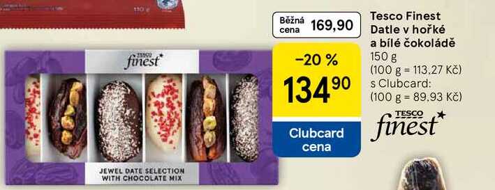 Tesco Finest Datle v hořké a bílé čokoládě, 150 g