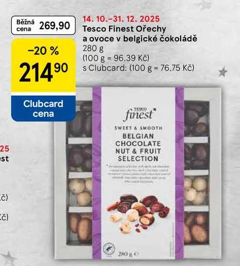 Tesco Finest Ořechy a ovoce v belgické čokoládě, 280 g 