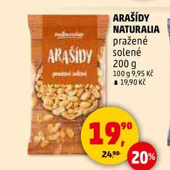 ARAŠÍDY NATURALIA pražené solené, 200 g