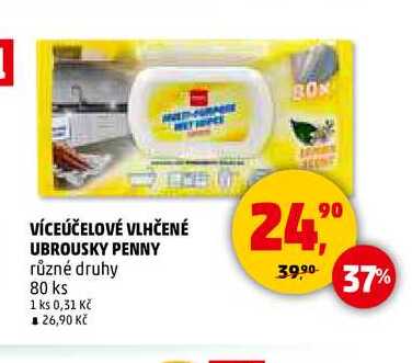 VÍCEÚČELOVÉ VLHČENÉ UBROUSKY PENNY, 80 ks