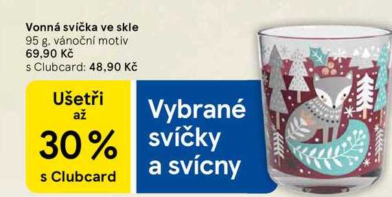 Vonná svíčka ve skle, 95 g, vánoční motiv  