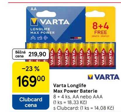 Varta Longlife Max Power Baterie, 8+4 ks. AA nebo AAA