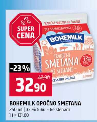 BOHEMILK OPOČNO SMETANA 250 ml 33% tuku ke šlehání