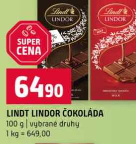 LINDT LINDOR ČOKOLÁDA 100 g vybrané druhy