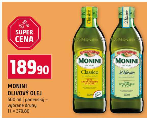 MONINI OLIVOVÝ OLEJ 500 ml panenský vybrané druhy 