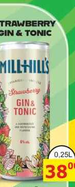 MILL HILL'S Strawberry GIN& TONIC 0,25l míchaný nápoj