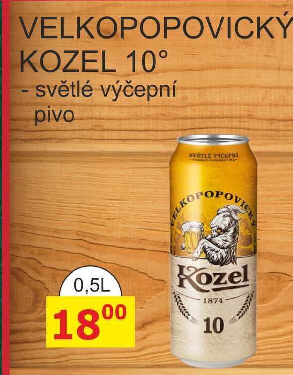 Velkopopovický Kozel 10° Pivo výčepní světlé plechovka  0,5l 500ml