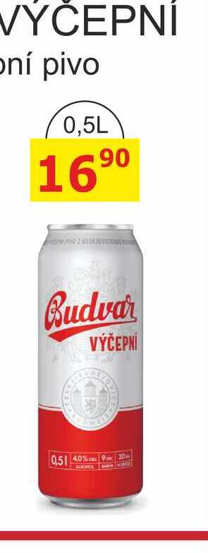 BUDVAR Pivo světlé výčepní 0,5l 0.5l plech