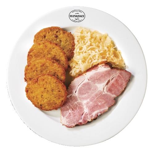 Uzená krkovice s kysaným zelí s bramboráčky