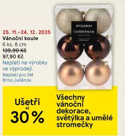 Vánoční koule, 6 ks, 8 cm