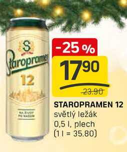 STAROPRAMEN 12 světlý ležák 0,5 1, plech 