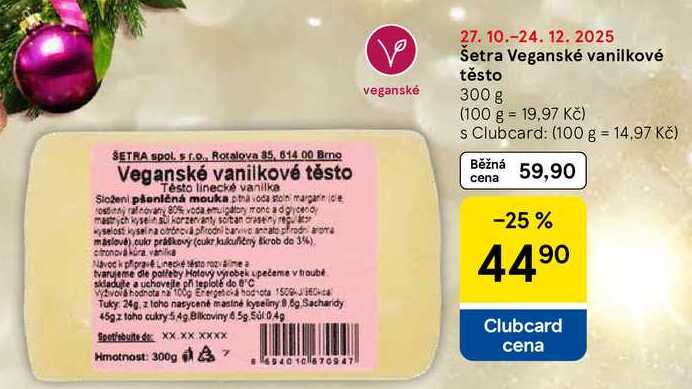 Šetra Veganské vanilkové těsto, 300 g 