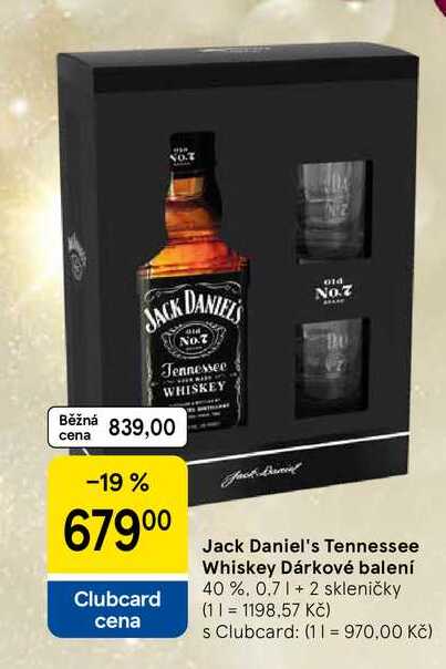 Jack Daniel's Tennessee Whiskey Dárkové balení 40 %, 0.7 l +2 skleničky 