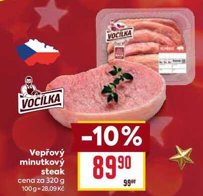 Vepřový minutkový steak cena za 320 g 