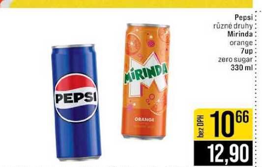 Pepsi různé druhy Mirinda orange 7up zero sugar 330 ml