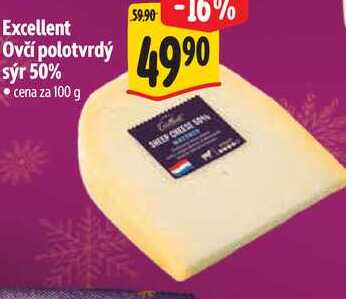 Excellent Ovčí polotvrdý sýr 50%, cena za 100 g